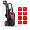 A black and red pressure washer is shown with several red square icons displaying its features. Náhľad obrázku produktu