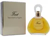 Eleganter Flakon von First Van Cleef & Arpels mit goldener Flüssigkeit und rundem Klardeckel, daneben die passende goldene Parfumverpackung. Anteprima dell’immagine prodotto