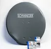 A satellite dish and accessories are displayed against a white background. Produktbild-Vorschau