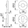 Technical drawings with dimensions of a door rosette. Produktbild-Vorschau