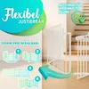 A white baby gate is shown installed on a staircase, with illustrations demonstrating its flexibility and different configurations. Náhľad obrázku produktu