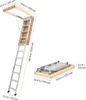 A diagram showing the dimensions of a foldable attic ladder, both extended and folded. Anteprima dell’immagine prodotto