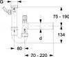 A technical drawing of a plumbing siphon with dimensions and labels. Produktbild-Vorschau