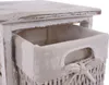 Close-up of a distressed white wooden dresser drawer with a woven basket insert. Podgląd zdjęcia produktu