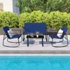 A patio furniture set with two rocking chairs, a bench, and a coffee table is set up on a patio next to a swimming pool. Anteprima dell’immagine prodotto