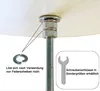 Close-up of a bolt, nuts, and washers securing a wooden surface, with instructional text and a wrench icon. Produktbild-Vorschau