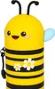 A close-up studio shot of a yellow and black striped pencil case designed to look like a bee. Voir les images du produit
