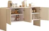 A beige sideboard with open doors displaying shelves of kitchenware and pantry items. Anteprima dell’immagine prodotto