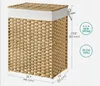 A wicker laundry basket with a white liner and lid, shown with dimensions and capacity information. Náhľad obrázku produktu