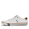 A side view of a white canvas sneaker with brown accents. Produktbild-Vorschau