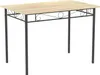 A dining table with a wooden top and black metal legs, shown from the front. Náhled obrázku produktu