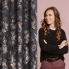 A split image showing a fabric pattern on the left and a woman posing on the right. Produktbild-Vorschau