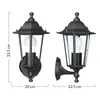 Two black outdoor wall lamps are shown against a white background, with dimensions indicated. Anteprima dell’immagine prodotto