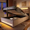 A bedroom scene at night with a bed open to reveal storage space. Produktbild-Vorschau