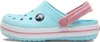 A single Crocs Crocband Clog K shoe in ice blue and white with pink accents. Produktbild-Vorschau