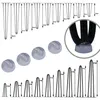 A collage of images showing different sizes of hairpin legs and protective caps for them. Podgląd zdjęcia produktu