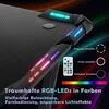 Close-up of a gaming desk with RGB lighting and a remote control. Produktbild-Vorschau