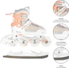 A collage showing inline skates and ice skate blades, with close-up details of the fastening and boot structure. Anteprima dell’immagine prodotto