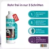 A product shot of a drain cleaner bottle with accompanying instructional graphics. Produktbild-Vorschau
