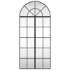 A black arched window mirror with multiple panes. Anteprima dell’immagine prodotto