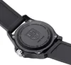 Close-up view of the back of a black Luminox watch, showing the case back with engraved text and logo. Voir les images du produit