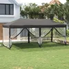 A party tent with mesh side walls set up on a green lawn in front of a house. Náhled obrázku produktu