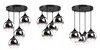 Three pendant light fixtures with black bases and multiple glass shades. Podgląd zdjęcia produktu