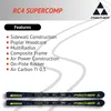 A marketing image for Fischer RC4 Supercomp skis, showing a list of features and the skis themselves. Anteprima dell’immagine prodotto