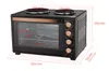 A product shot of a black mini oven with copper accents, showing dimensions. Produktbild-Vorschau