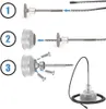 An instructional diagram showing the assembly of a pipe cleaning tool. Produktbild-Vorschau