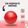 A red spherical container is shown with text overlays indicating its size, weight, and origin. Produktbild-Vorschau