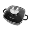 A square pot with a glass lid and a metal insert on the lid. Produktbild-Vorschau