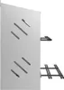 Side view of a silver metal chicken nesting box with black metal racks extending from the side. Voir les images du produit