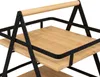 A close-up view of a two-tiered shelf unit with a bamboo handle and shelves, supported by a black metal frame. Podgląd zdjęcia produktu