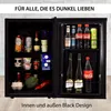 A black mini-fridge filled with drinks and food items, with text overlays at the top and bottom. Anteprima dell’immagine prodotto