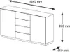 A line drawing of a sideboard with dimensions indicated. Náhled obrázku produktu