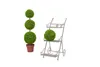 A triple-ball topiary plant in a pot and a decorative plant stand with one ball plant on it, both on a white background. Produktbild-Vorschau