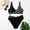 ASKSA Dámské plavky Push Up Two Piece Stripe Sportovní Náhled obrázku produktu 3