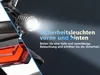 Close-up of a bicycle's front and rear lights with marketing text. Produktbild-Vorschau