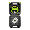 A vacuum lifter with a suction cup and pressure gauge is shown inside its open black carrying case. A manual is also visible in the case. Produktbild-Vorschau