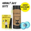 A diabolo set with accessories and instructional booklet, presented as a gift tip. Produktbild-Vorschau
