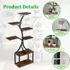 A multi-tiered plant stand with a curved metal frame and wooden shelves, shown with decorative plants and highlighted features. Produktbild-Vorschau