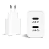 A white USB C charger adapter with two ports and a separate white plug adapter are shown against a white background. Produktbild-Vorschau