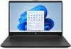 A black HP laptop is shown from the front with the screen displaying the Windows 11 interface. Produktbild-Vorschau