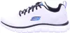 A side view of a white Skechers sneaker with black laces and blue accents. Anteprima dell’immagine prodotto