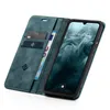 A teal flip-case wallet for a smartphone, open to reveal card slots and a phone inside. Produktbild-Vorschau