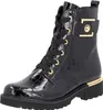 A black patent leather boot with a crocodile texture, black laces, and gold accents. Produktbild-Vorschau