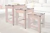 Three wooden nesting tables of varying sizes are shown with dimensions indicated by measurement lines and text. Produktbild-Vorschau