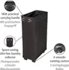 A black laundry collector with callouts highlighting its features. Produktbild-Vorschau