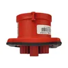 A red CEE plug with a black gasket and a label with a barcode and text. Produktbild-Vorschau
